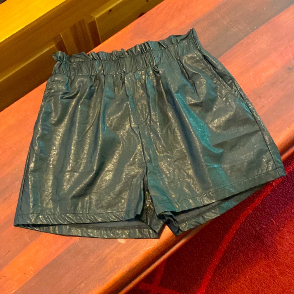 Faux leather shorts, Paper bag waist